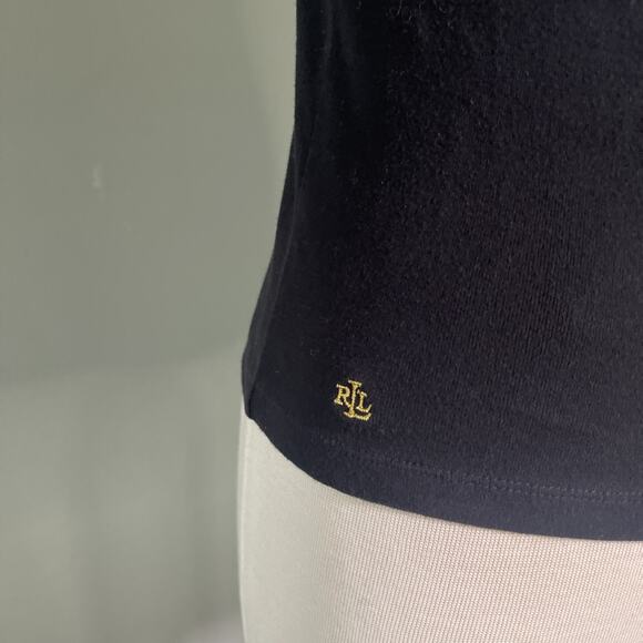 Lauren Ralph Lauren Women’s Tee Shirt Black Casual Gold Eyelet Tie Shoulder-SM - Picture 2 of 4